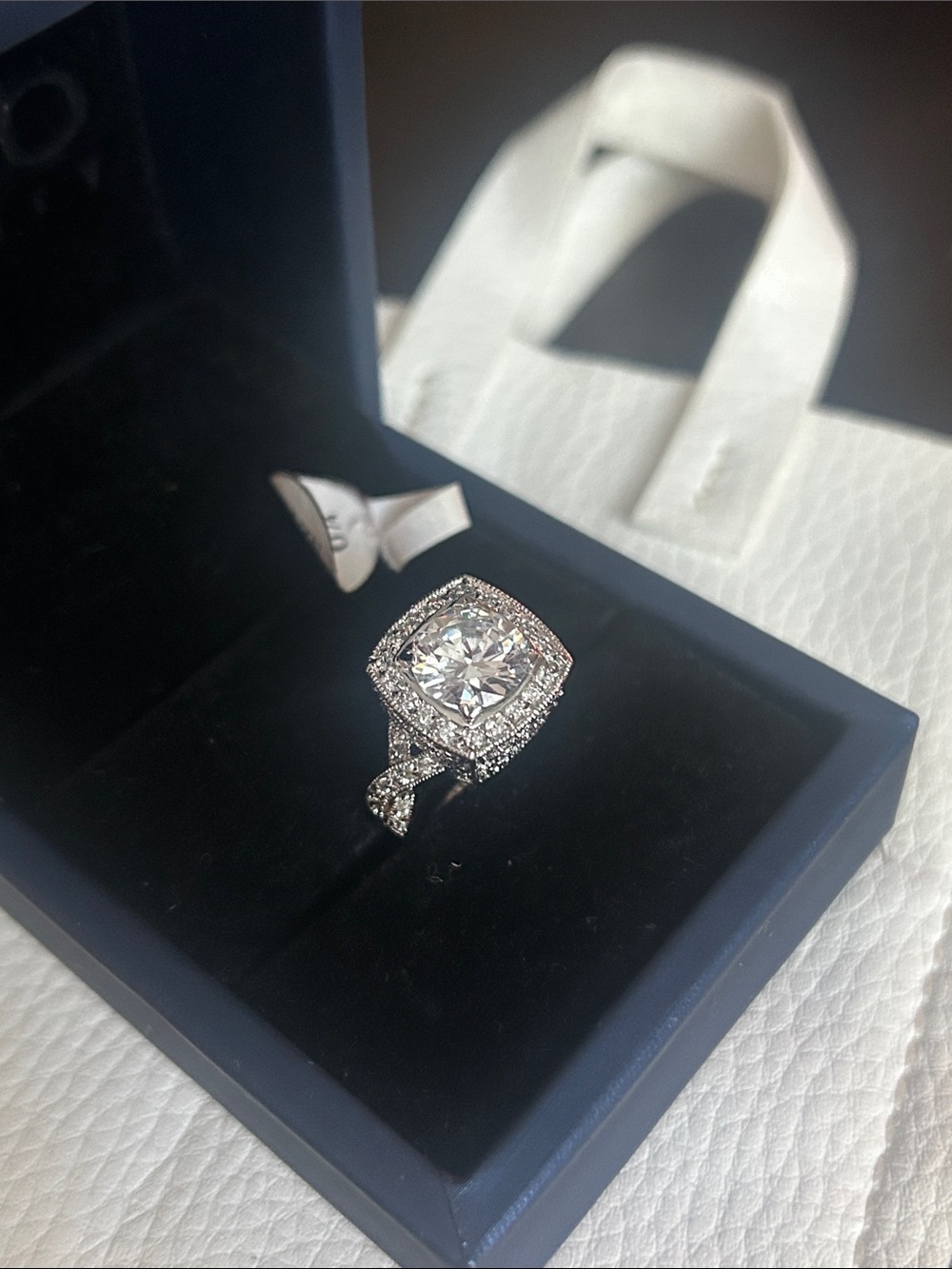 Beautiful New Silver Cushion Halo Ring with Clear Center Stone